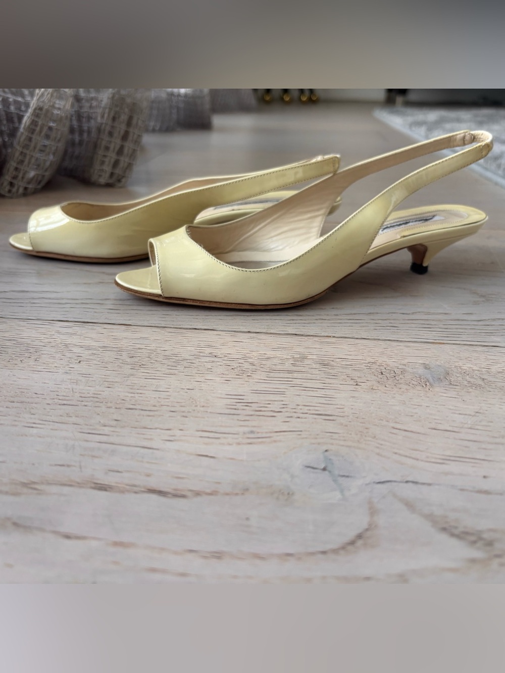 Brian Atwood Slingback Peep-Toe Kitten Heels in Cream